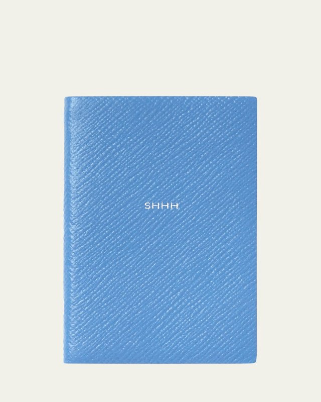 "Shhh" Wafer Panama Leather Pocket Notebook, Nile Blue